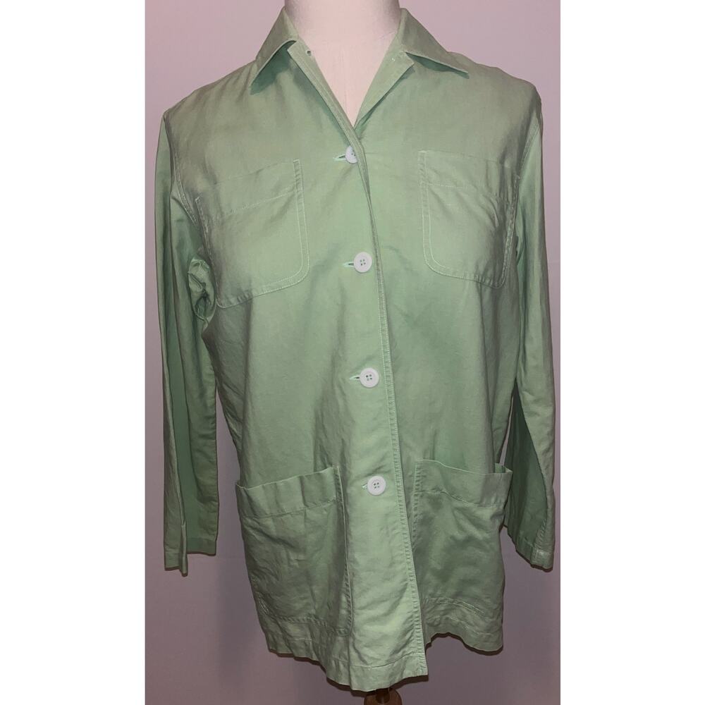 Liz Claiborne women's green button up shacket collared chore jacket pockets S